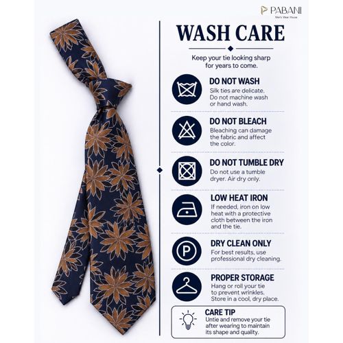 PABANI Pabani Premium Navy Brown Floral Mens Silk Tie For Traditional Events - image 5