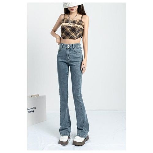 Womens Korean Fashion High Waist Slim Fit Long Flare Pants Casual Bell  Trousers