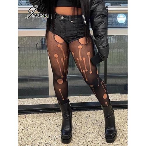 Generic Joskaa Hollow Out High Waist Leggings Mesh See Through Pants For  Women 2022 Summer Casual Black Pants Sexy Streetwear