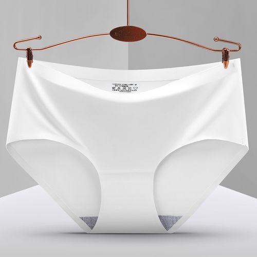 Fashion White Women Panties Plus Size Ice Silk Seamless Underwear Mid-waist  Briefs