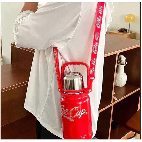 Generic 1000ml Insulated Water Bottle 316 Stainless Steel Thermos with Tea Strainer, 2 Lids, 24H Cold & Hot, Handle & Shoulder Strap for Outdoor Work Travel - image 6
