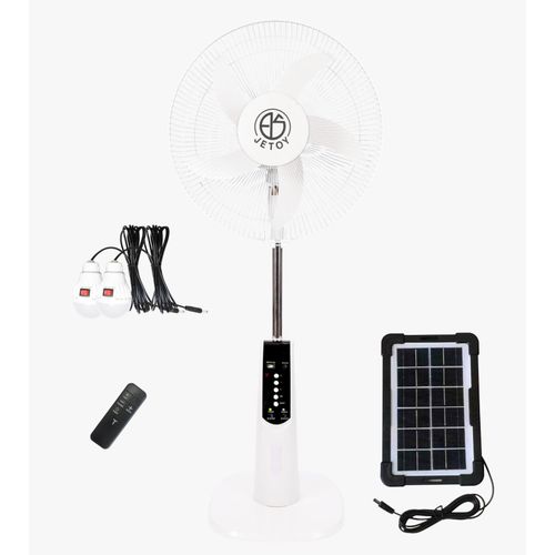 Jetoy 16 Inches -3 In 1 Rechargeable Fan +Solar Panel + 2-Bulbs - image 3