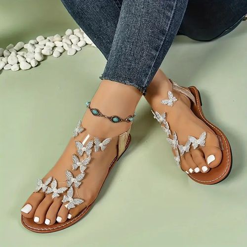 product_image_name-Fashion-Ladies Butterfly Rhinestone Decor Light Weight Sandals-3