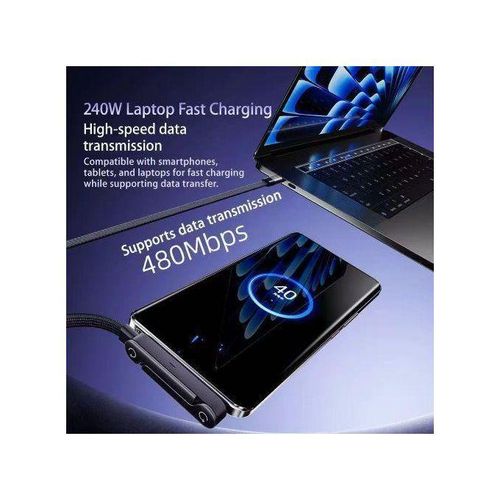 Generic Rexi 240W Foldable Stand Fast Charging Cable (Type-C to Type-C) – Smart E-Marker, 1.5m Heavy-Duty Cord - image 3