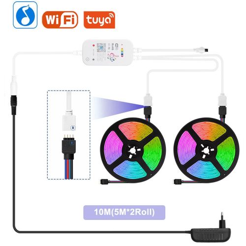 Generic RGB Tape Tuya WiFi Smart LED Strip 12V 5050 Lumiere Led Ribbon Work  With Alexa Voice Control Color Changing 5m 10m 15m 20m Light-10m Full  Set