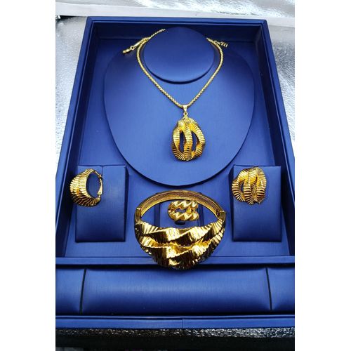 product_image_name-Fashion-Gold-plated Complete Jewelry Set - Necklace Earrings Bangles And Ring-1