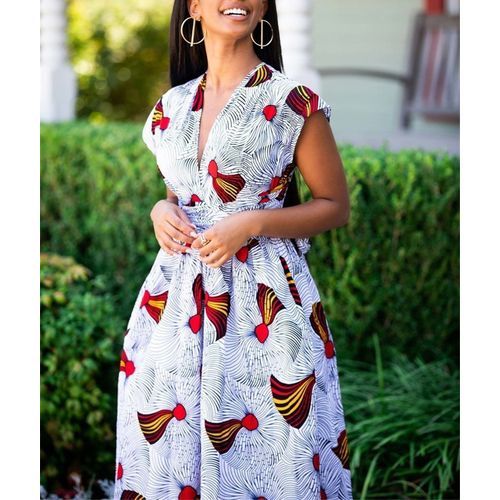 African Dresses Women Half Sleeve V-neck Polyester Print Long Dresses | eBay