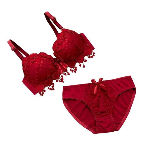 Fashion Ladies Lace Bras Padded Push Up Bra+Panty Briefs Underwear Set Wine