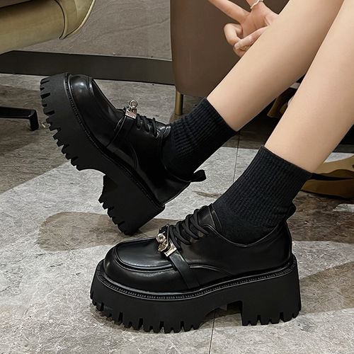 Fashion （matte Black）loafers Women Platform Shoes For Women 2023 Spring  Casual Lace Up Woman Black Thick Sole Oxford Shoes Female Heels Vintage  Shoes DON