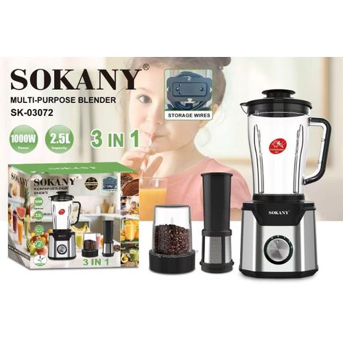 product_image_name-Sokany-Multi-purpose 3 in 1 Blender 1000W 2.5L Jar With Extra Mill Jar-1