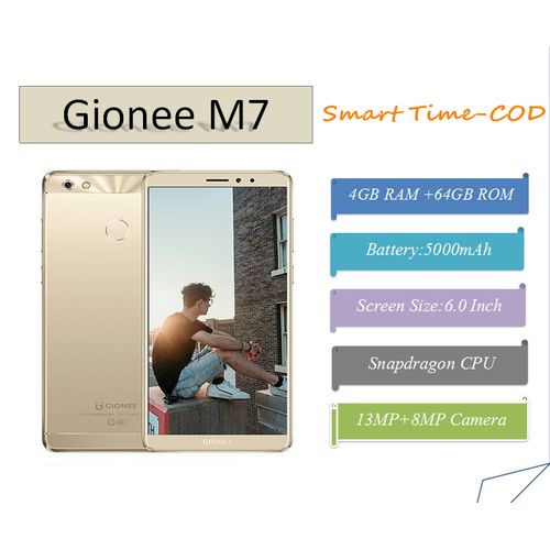 Gionee M7 Power (4GB, 64GB ROM) 5000mAh, 13MP+8MP, Android 7.1, Dual Sim 4G LTE Smartphone -GOLD