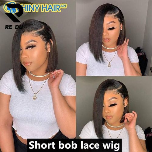 DUAUJUIU Short Bob Wig Human Hair Glueless Wig 13x4 Lace Frontal Wig Bob Wig  Natural Black Transparent Lace Front Wig Pre Plucked with Baby Hair 8 Inch  : Amazon.co.uk: Beauty