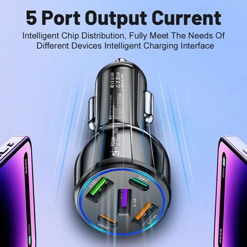 product_image_name-Generic-75W Super Fast Car Charger, 5 Ports, USB Charger (3USB+2PD)-3