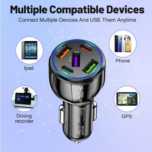 product_image_name-Generic-75W Super Fast Car Charger, 5 Ports, USB Charger (3USB+2PD)-4