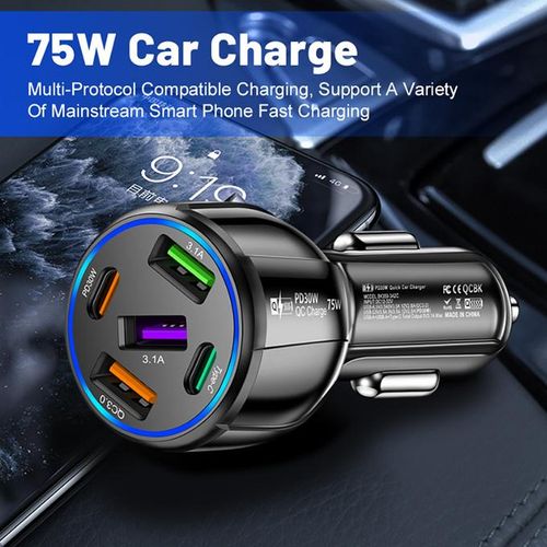 product_image_name-Generic-75W Super Fast Car Charger, 5 Ports, USB Charger (3USB+2PD)-6