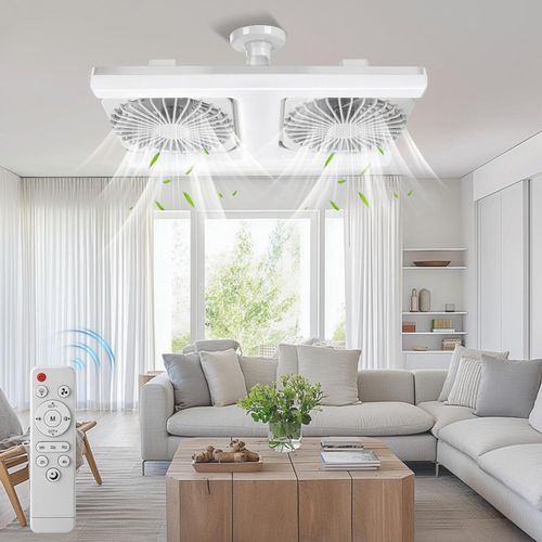 Generic Dual Head Adjustable Angle Ceiling Fan Light Remote Control LED Silent - image 2