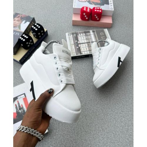 product_image_name-Fashion-Trendy Elegant A Design Laceup Sneakers - White-1
