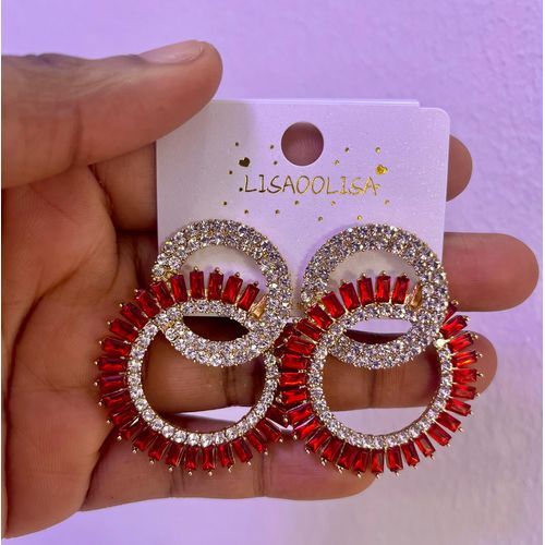 Fashion Silver And Red Statement Earrings - image 2