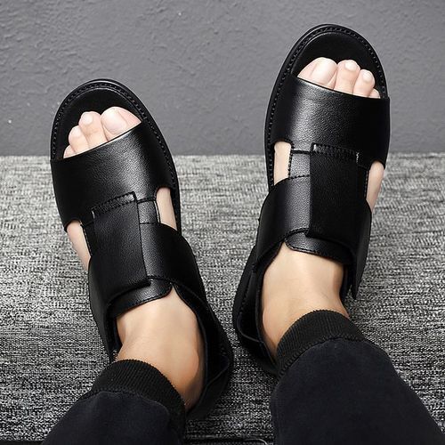product_image_name-Fashion-Men Sandals Soft Flat Male Shoes Casual Roman Sandals - Black-7