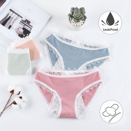 Fashion Leak Proof Menstrual Panties Physiological Pants Sexy Women  Underwear Period Cotton Waterproof Briefs Lady Lingerie 1 Piece(#Light  Green)