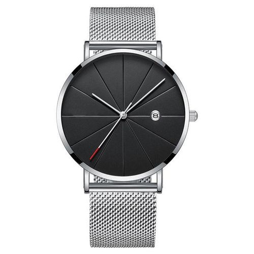 product_image_name-Fashion-Sleek Minimalist Stainless Steel Mesh Watch - Black Sunburst Dial - Date Display - Ultra-Thin Modern Design For Men & Women-1