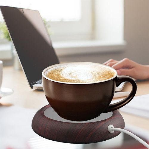 USB Wood Grain Cup Warmer Heat Beverage Mug Mat Home Office Desktop Heated  Coffee Tea Mug Pad(Black)