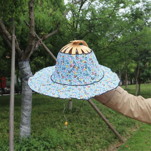 Fashion New Design Caps Folding Fan Women Girl Sun Floral Printed Sunshade Hat  Foldable Bamboo Hats Fans Sunhat Hand Fan Traveling Cap