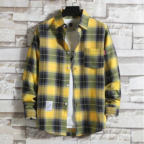 Generic Men's Fashion Check Long Sleeve Shirt(yellow) | Jumia Nigeria