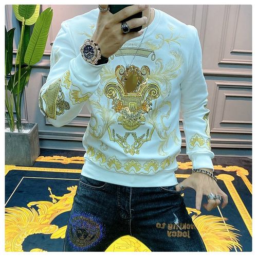 Generic Luxury Embroidery Sweat Homme For Men Black Gold Print