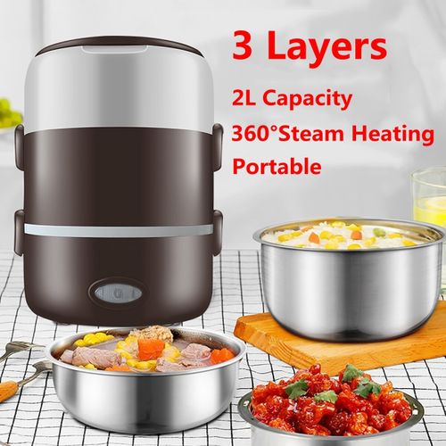 3-Layer Electric Lunch Box Steamer Pot Rice Cooker Stainless Steel Inner Pot  2L