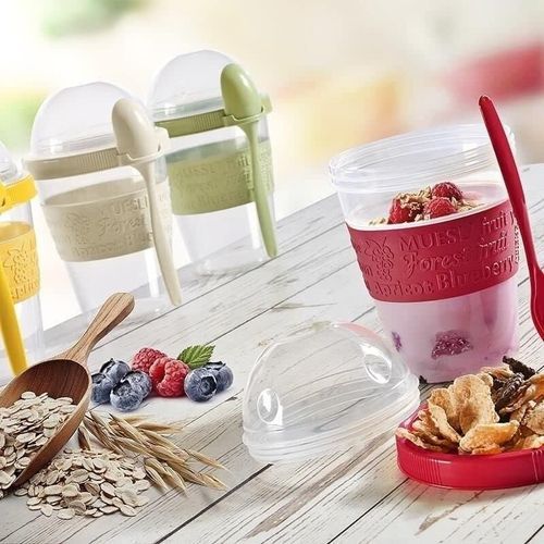 EYNEL 4 Pack Breakfast on The Go Yogurt Parfait Cups, Reusable Plastic Containers with Lids and Spoons, Size: One Size