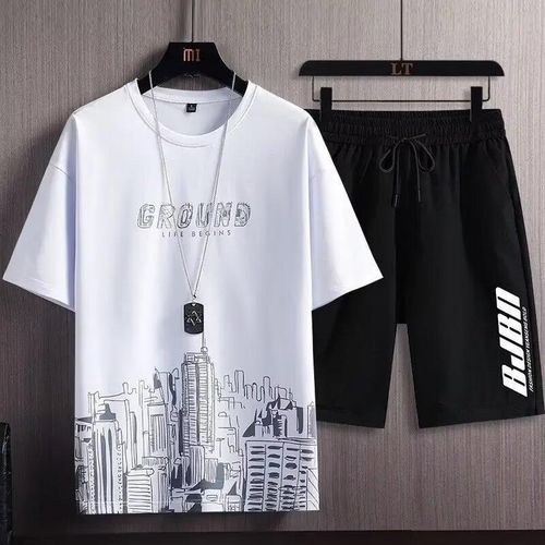 product_image_name-No-2 Pcs/Set 2025 Men's Summer T-shirt Suits Fashion Sportswear + Sport Shorts Suit Casual Men Clothing Funny Joggers Set Top-3