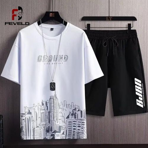 product_image_name-No-2 Pcs/Set 2025 Men's Summer T-shirt Suits Fashion Sportswear + Sport Shorts Suit Casual Men Clothing Funny Joggers Set Top-4