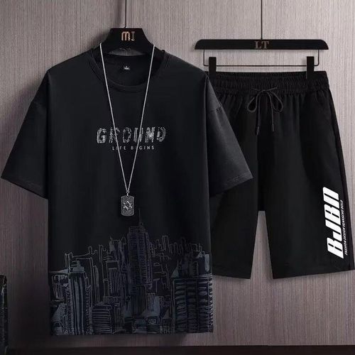 product_image_name-No-2 Pcs/Set 2025 Men's Summer T-shirt Suits Fashion Sportswear + Sport Shorts Suit Casual Men Clothing Funny Joggers Set Top-5