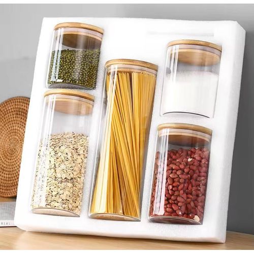 product_image_name-Generic-5 pcs Airtight Cereal Glass Containers- Food Storage And Organizer -1