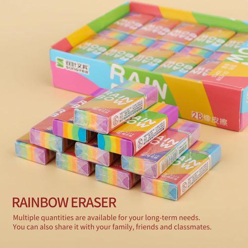 posionks 30Pcs Rainbow Erasers,Novelty Cute 2B Cube Erasers,Soft Colored Pencil Rubber Eraser - image 7