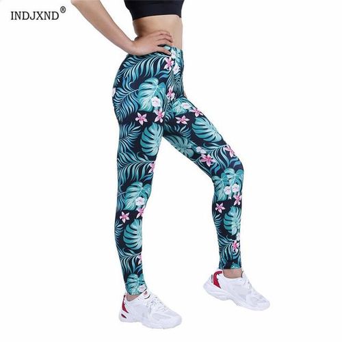 Generic Indjxnd Women Leggings Sexy High Waist Slim Leaves Flowers Printing  Gym 2022 Stretch Breathable Fitness Push Up Sport Xxl Pants