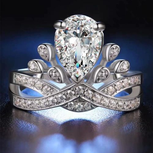 Generic Water Drop Crown Diamond Ring Luxury Moissanite Dove Egg