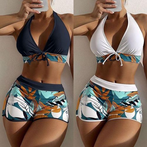 High Waisted Bathing Suits Halter Top Push Up Bikini Set