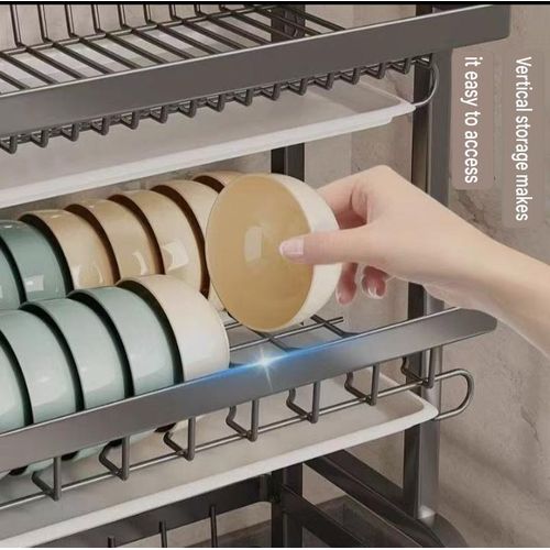 product_image_name-General-3-Tier Metal Dish Drying Rack With Utensil & Cup Holder - Large Capacity -2