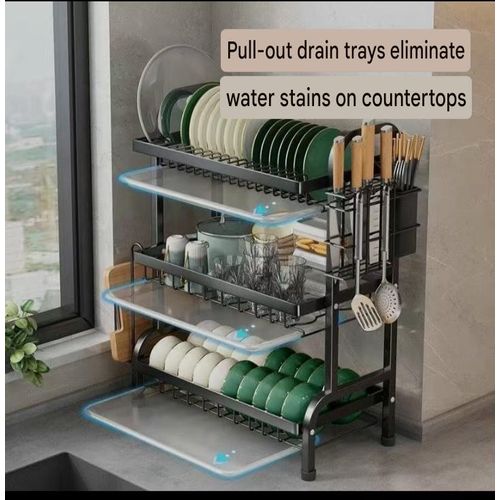 product_image_name-General-Dish Drainer Carbon Steel Kitchen Dish Rack With Utensil Storage Hook-3