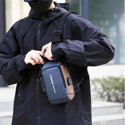 product_image_name-Fashion-Durable Oxford Fabric Men's Sling Bag - Stylish Motorcycle Crossbody Chest Pack with Phone Pocket, Zip Closure for Daily Commute - Blue-5