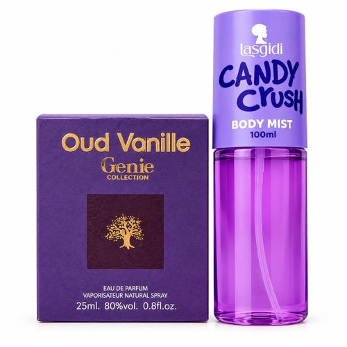 Generic OUD VANILLE EAU DE PARFUM 25ML&CANDY CRUSH BODYMIST 100ML-NAFDAC NO:A2-101916,A2-107666