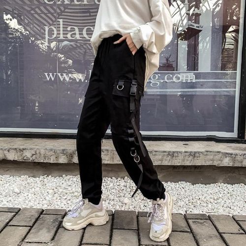 Fashion Girl Cargo Pants Women Punk Pockets Jogger Trousers With