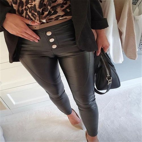 Women's High Waist Leather Pants Sexy PU Leather Look Skinny Pants