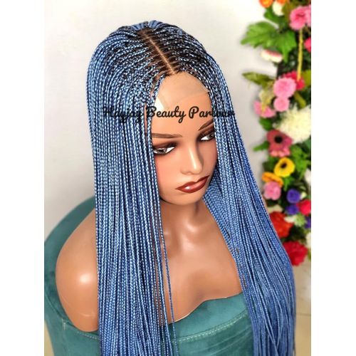 Fashion Braided Wig, Closure Blue Long Knotless Box Braid Wig