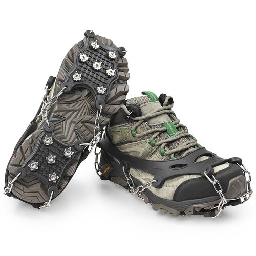 Generic 12 Teeth Crampons Ice Traction Cleats Anti-slip Snow Grips Stretch  Overshoe Footwear for Ice Fishing Walking Running