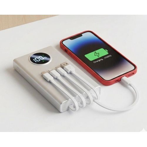 Generic digital display fast charging power bank with 4 charging cords