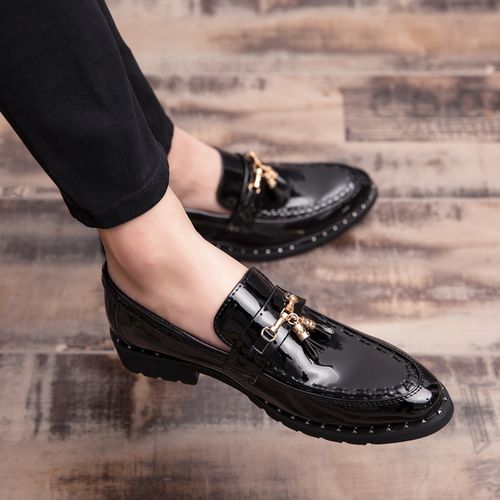 Fashion Men Large Tassel Rivet Leather Shoes Casual Loafers-black ...
