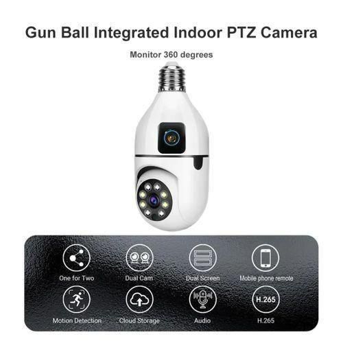 Generic Dual Lens Smart Bulb WiFi Camera – Night Vision, Motion Detection, PTZ 360° Security Camera